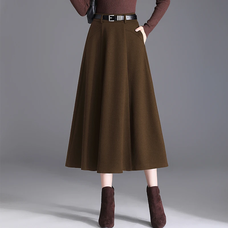 洋气高腰显瘦裙子A字女秋冬2024新款遮胯半身裙中长款大气a字伞裙