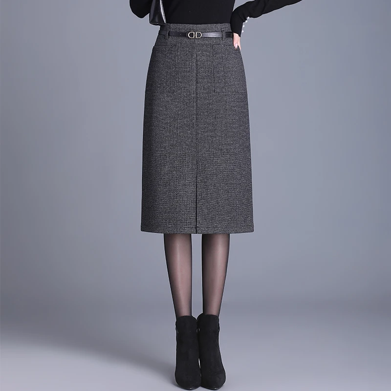 灰色毛呢高腰显瘦一步半身裙女秋冬2024新款气质裙子显瘦半身裙