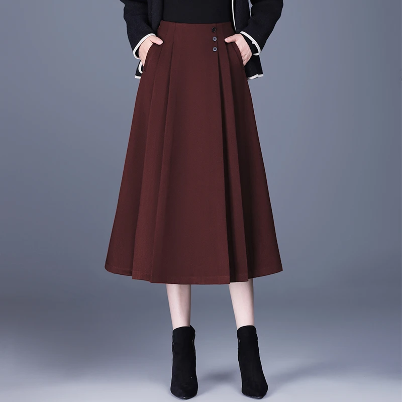 安可拉红高腰显瘦裙子女秋冬2024新款遮胯半身裙中长款大气a字裙