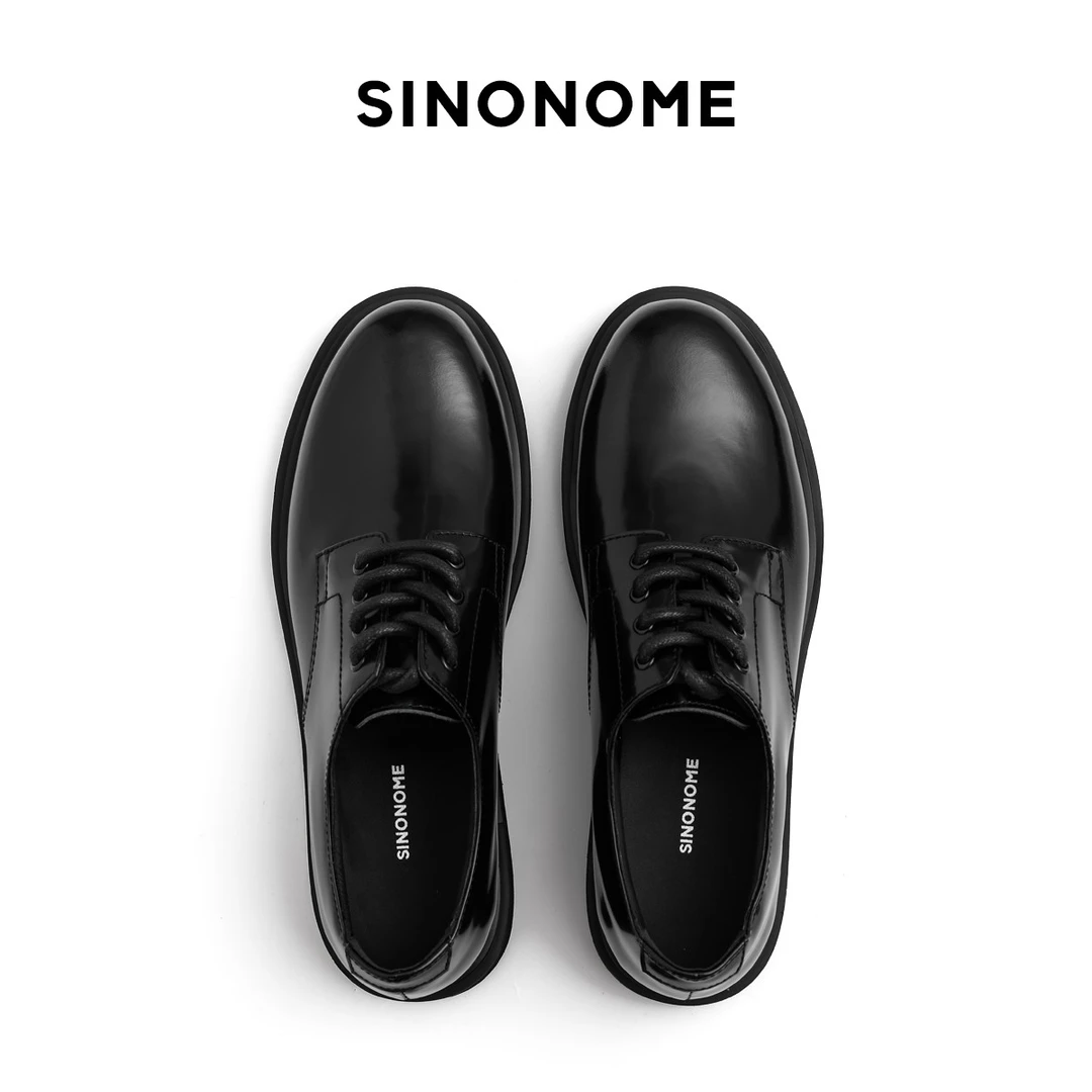 SINONOME 意大利进口牛皮圆头德比靴双层底真皮鞋 vibe男增高4cm