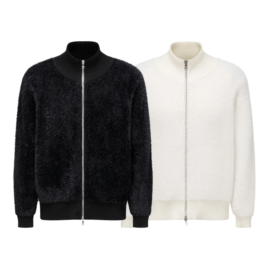 SINONOME 重磅软糯短版 仿貂毛拉链开衫长袖毛衣针织衫外套 秋冬