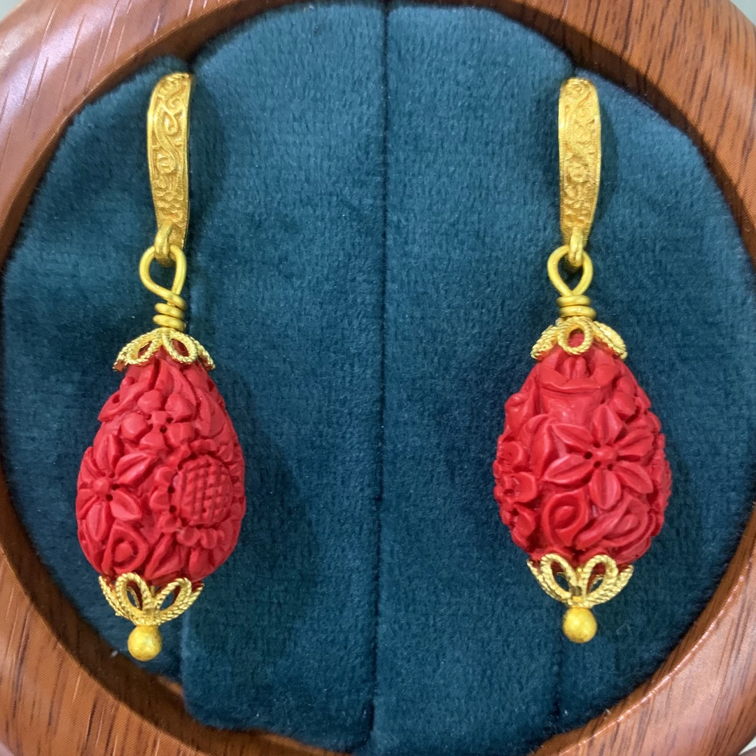 铜合金耳饰 耳环首饰饰品民族风复古气质红色长款金色时尚爆款