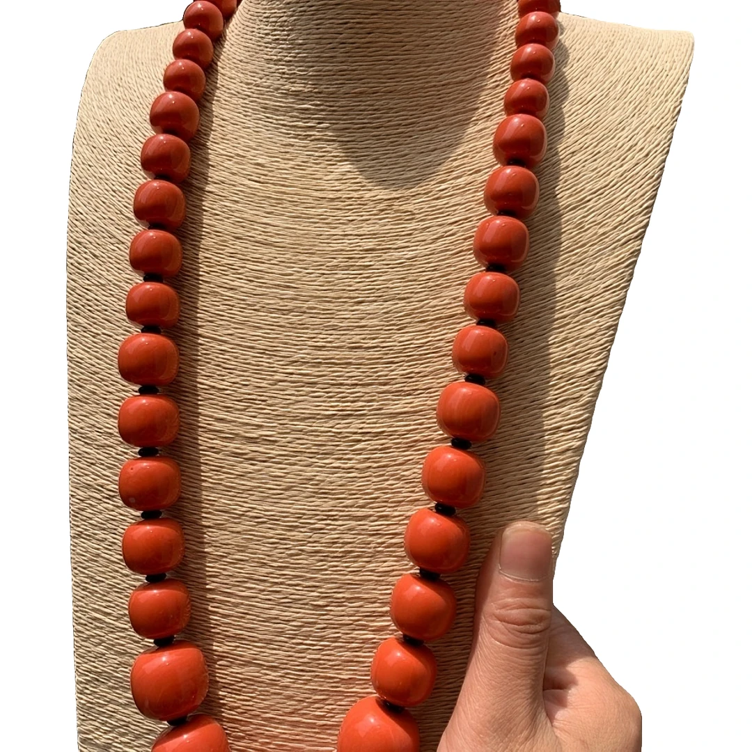 非金属亚克力项链 红色藏装首饰珠串合成项链配饰塔链老型气质