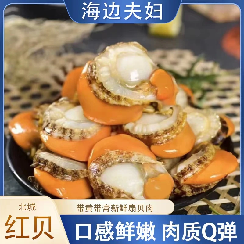 【海边夫妇】连云港发货 新鲜散装鲜美带黄扇贝肉 3斤/盒  4060规格
