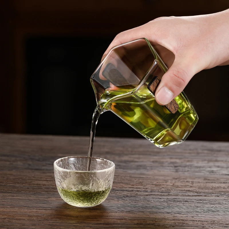 创意公道杯耐热高透玻璃茶海双耳木柄隔热防烫分茶器公杯日式高档