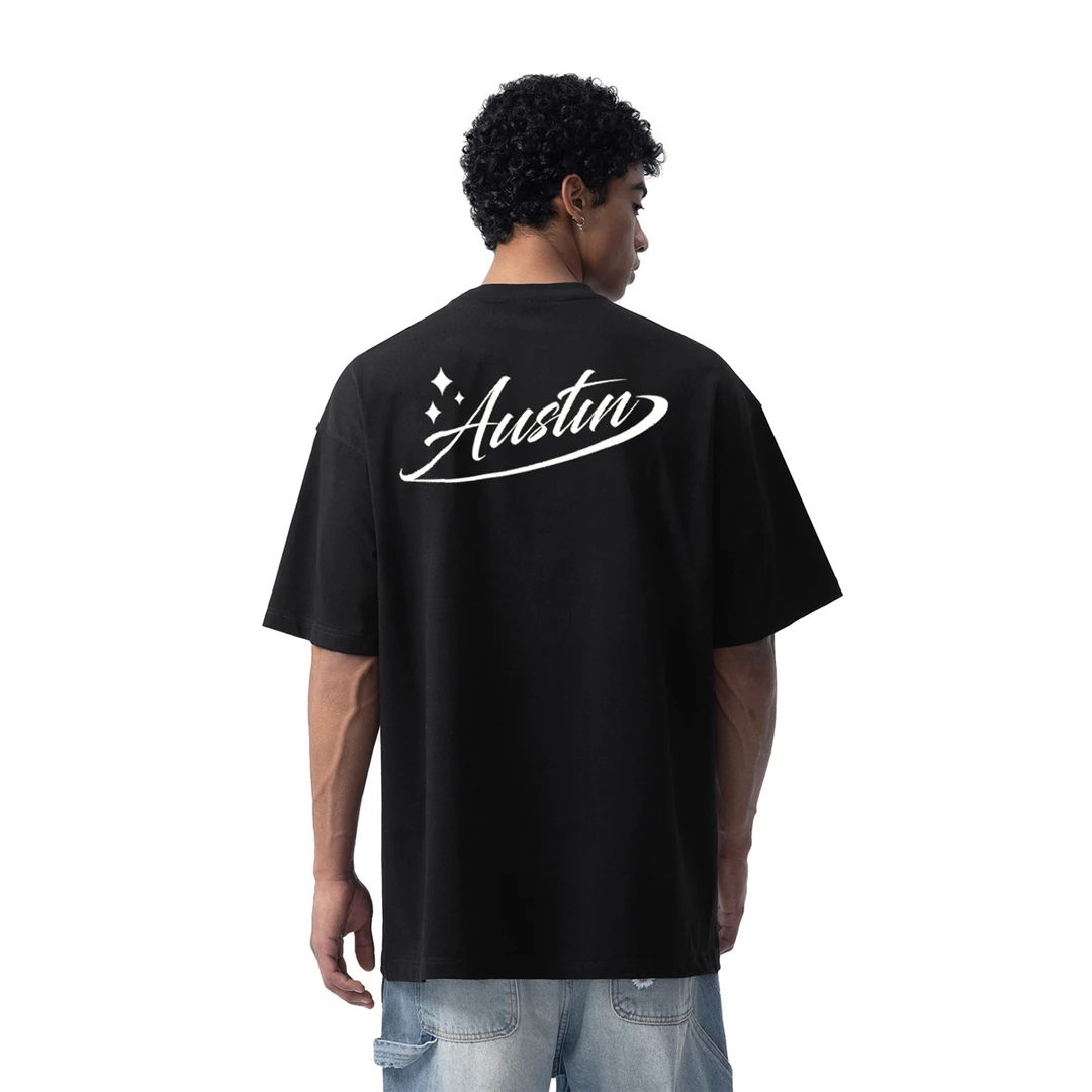 REINVENT花体字母印花圆领短袖宽松休闲春夏新款美式高街黑色百搭