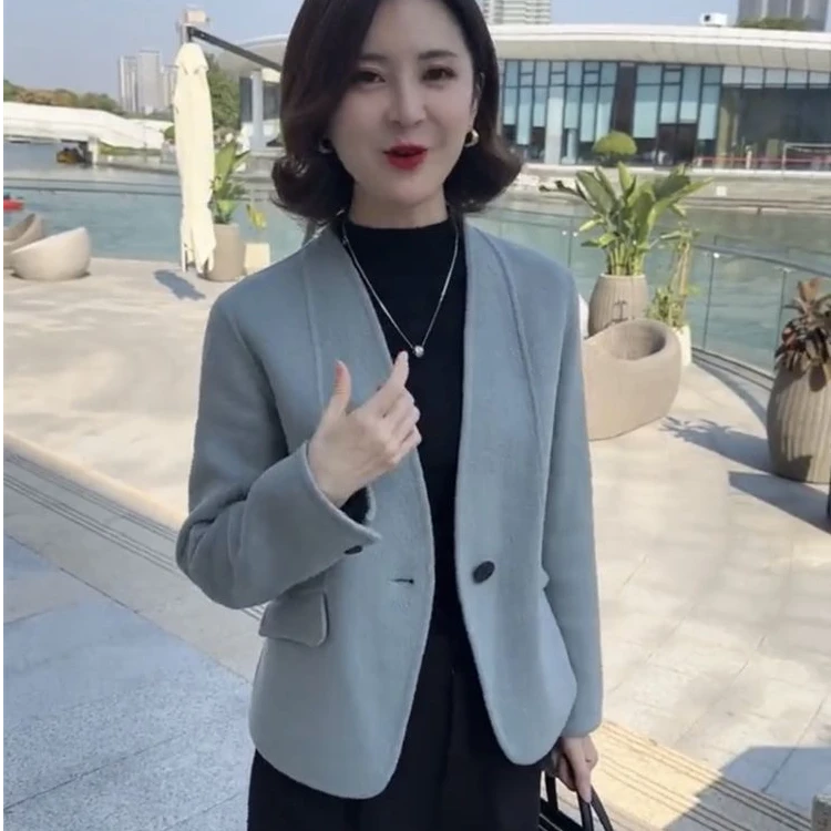 2024春秋新款时尚毛呢西服女小香风韩版职业小个子休闲显瘦短外套