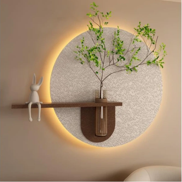 【绿茵月圆】水培绿植砂岩画餐厅立体装饰画发光灯客厅背景墙壁挂画