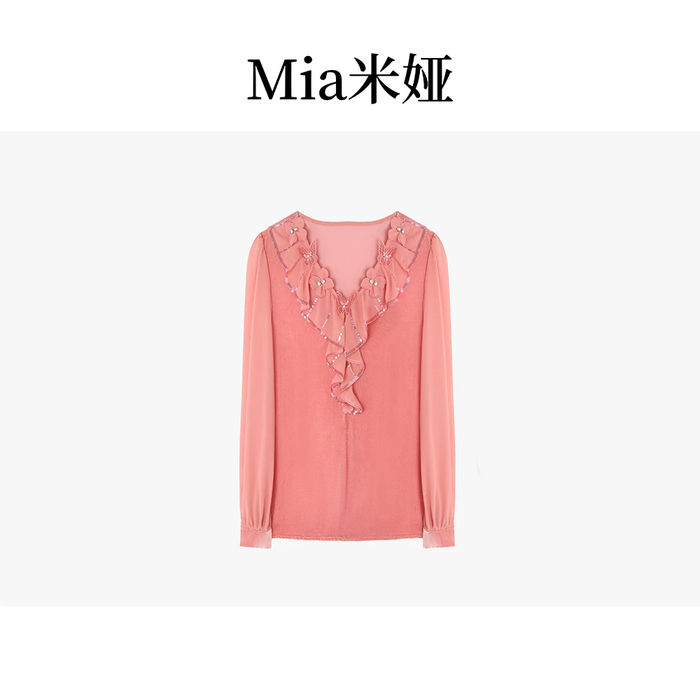 米娅 秋季新款洋气减龄优雅气质丝绒衬衫流行时尚女装上衣 DY4999