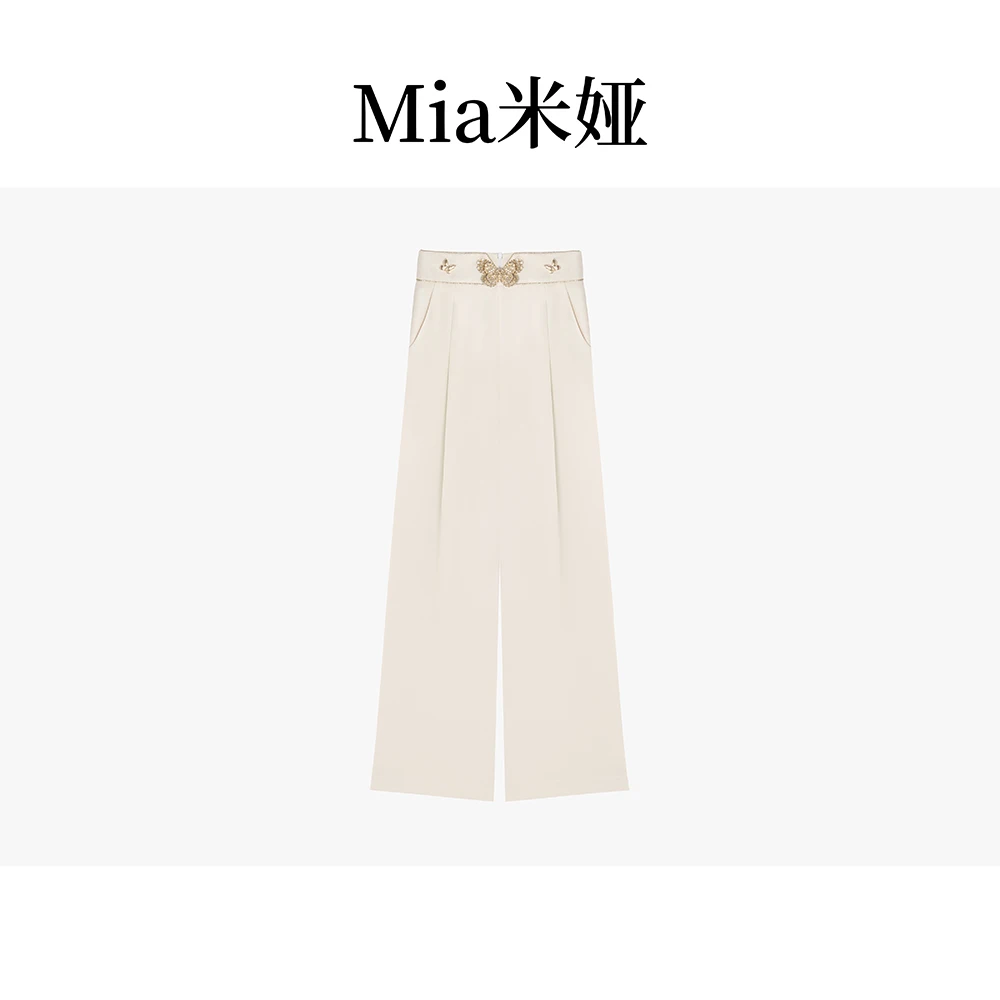 米娅 秋冬新款蝴蝶设计女士直筒裤高腰显瘦西装阔腿长裤 DY4932