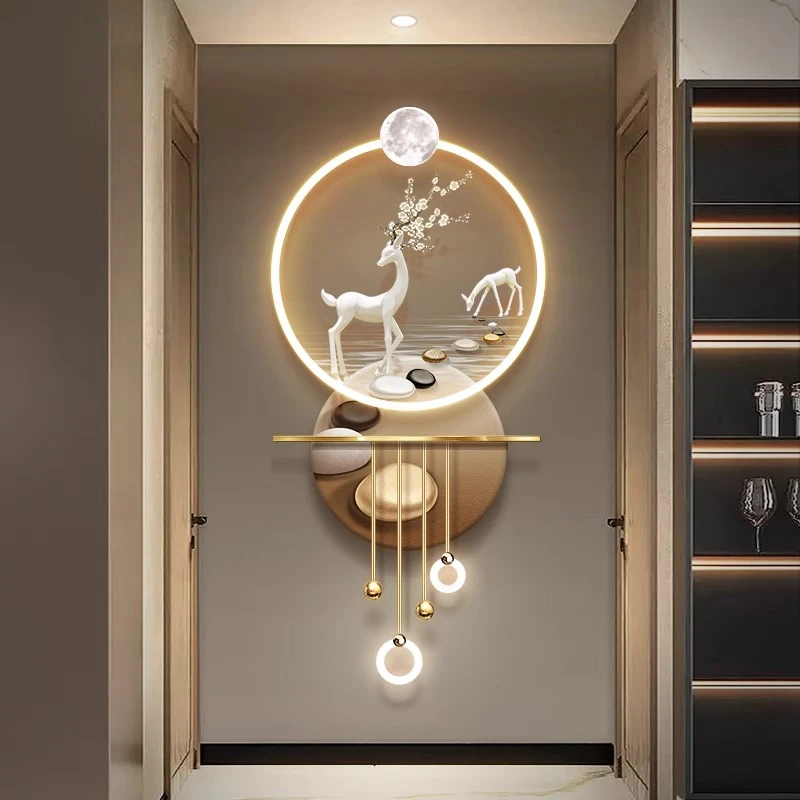 玄关装饰画2025年新款高端福鹿入户画走廊尽头轻奢高级感立体挂画