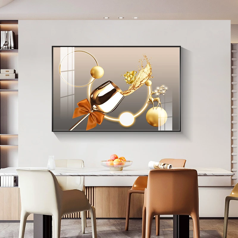 【美酒时光】现代简约餐厅装饰画轻奢酒杯餐桌背景墙挂画厨房壁画