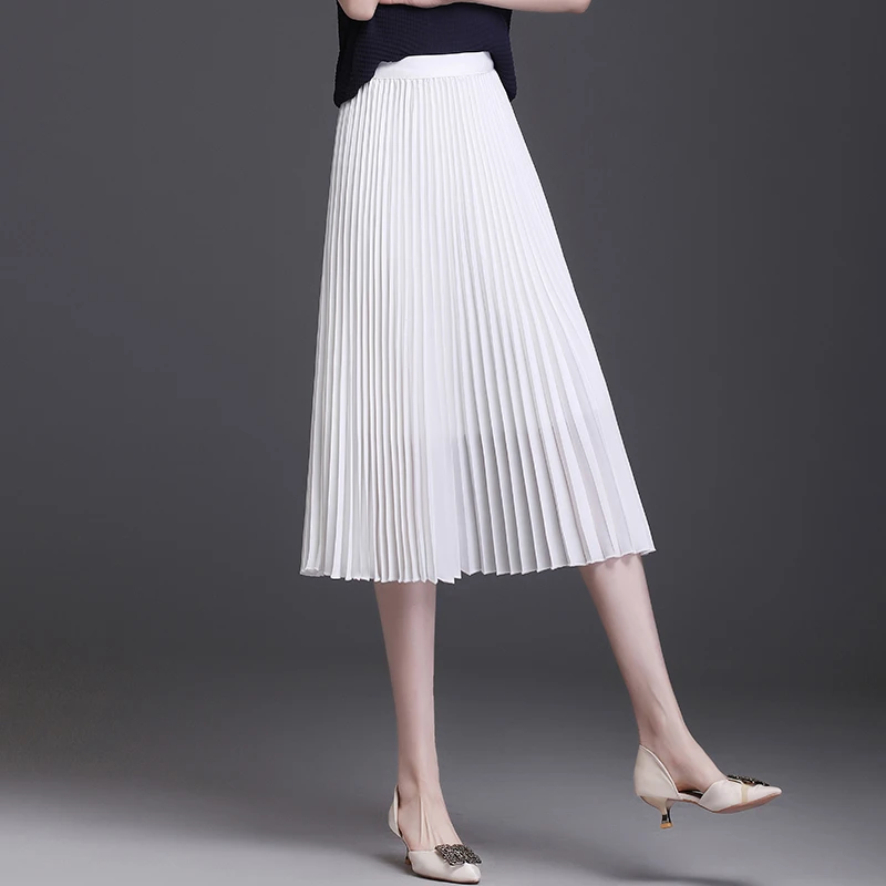 半身裙女小个子2025夏季新款中长款高腰A字白色百搭百褶裙子春夏