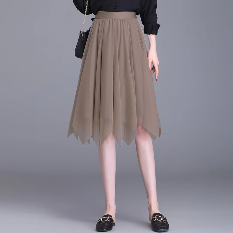 2024秋季新款不规则纱裙半身裙中长款显瘦垂感仙女裙子小个子纱裙