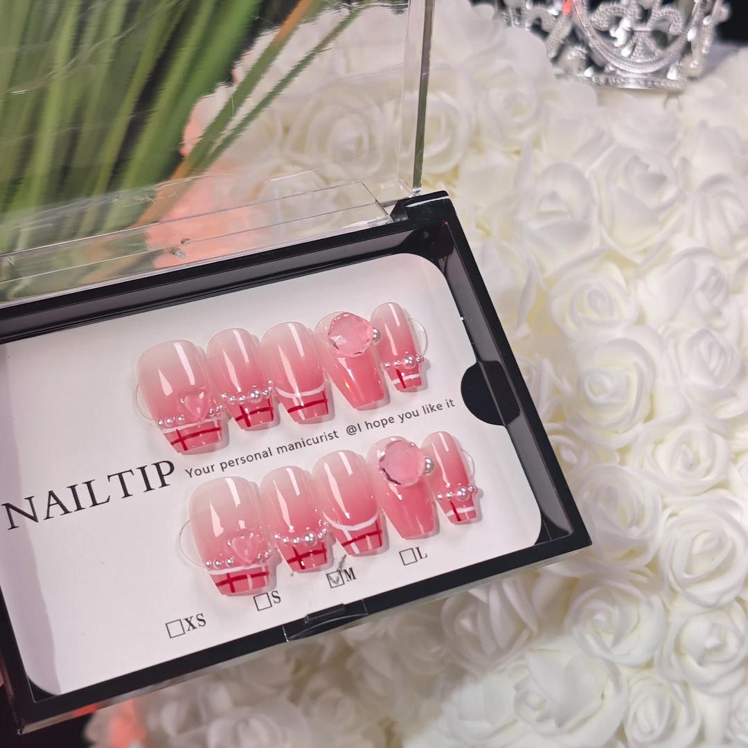 《冰泡草莓》纯手工穿戴甲初秋定制美甲成品穿戴甲粉色气质显白