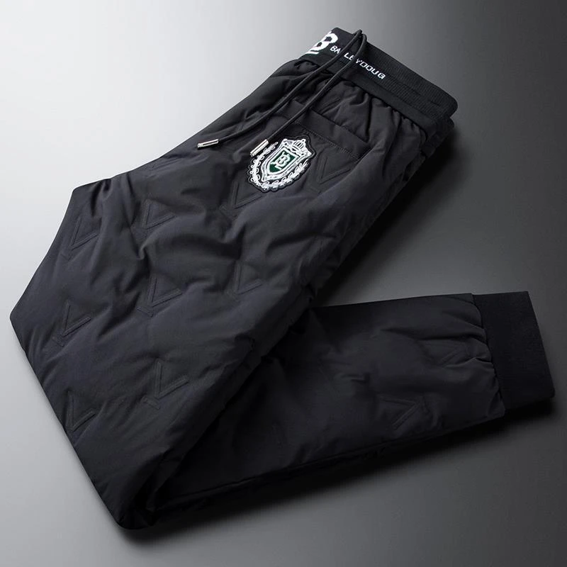 深冬季精品黑色羽绒裤男修身御寒防水男士时尚运动保暖刺绣裤子潮