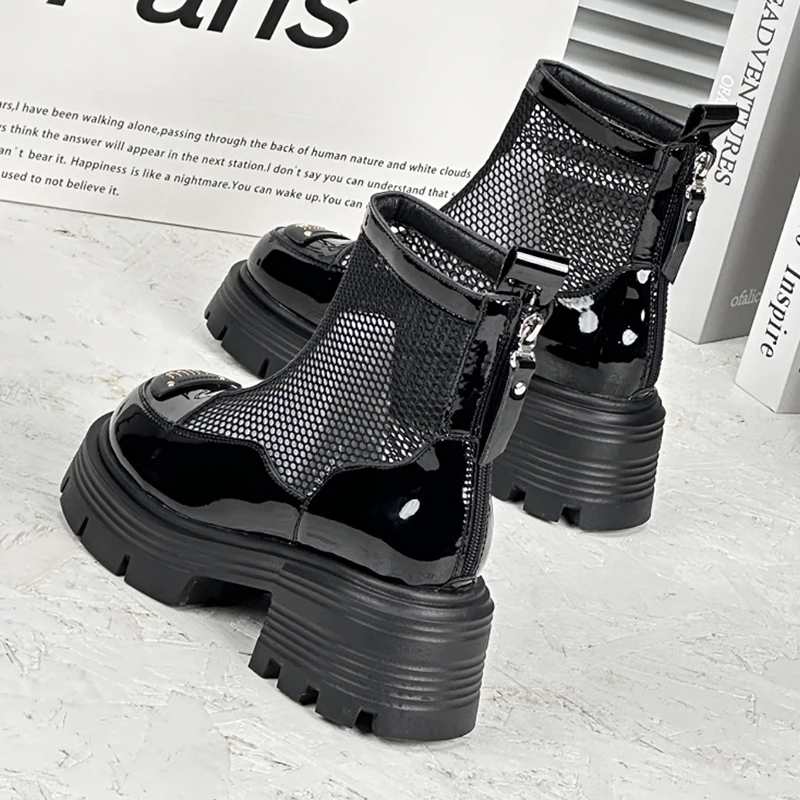 马丁靴女厚底2025夏季新款薄款网纱凉靴镂空网靴女增高百搭烟筒靴