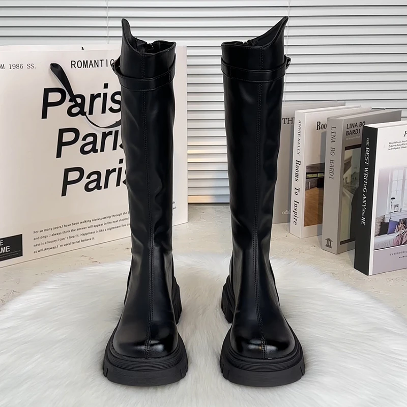 2025年秋季新款长筒靴女骑士靴显瘦不过膝长靴网红高筒厚底瘦瘦靴