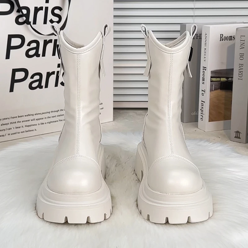 2024年秋季新款烟筒靴马丁靴8厘米套筒单靴时尚百搭网红爆款短靴
