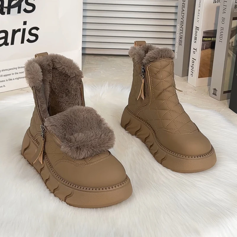 马丁靴女2024年冬季新款大棉毛绒雪地靴加绒加厚底棉鞋百搭女短靴