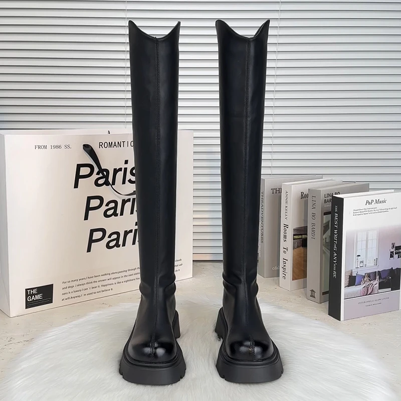 2025年秋季新款长筒靴女时尚显瘦加长过膝长靴网红高筒厚底瘦瘦靴