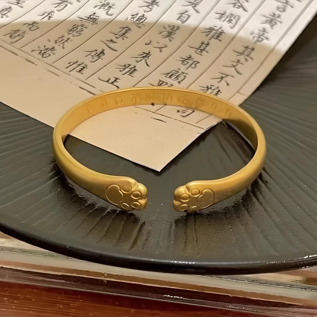 铜合金手镯  时尚猫抓开口手镯百搭简约实心女款不掉色气质轻奢