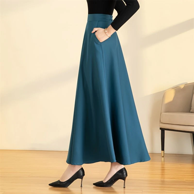春秋新款大摆裙子半身裙女裙气质高腰妈妈裙垂感A字伞裙百褶长裙