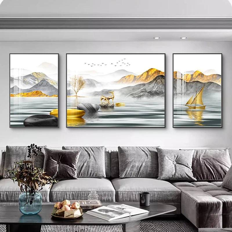 艺环宇【严选铝合金】背靠金山客厅装饰画现代轻奢沙发背景墙挂画