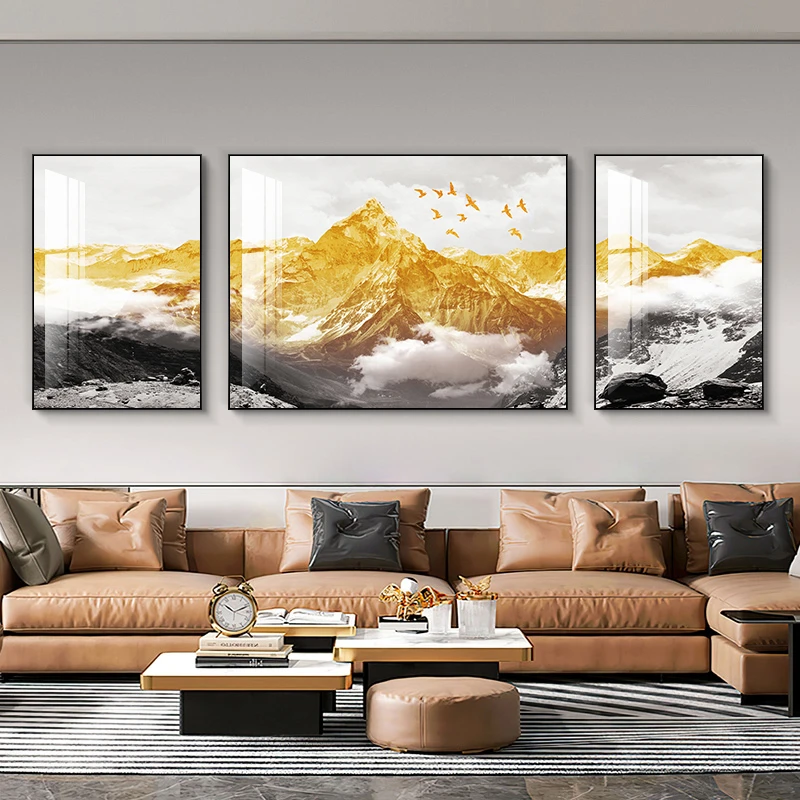 艺环宇【严选铝合金】背靠金山客厅装饰画现代大气沙发三联挂画