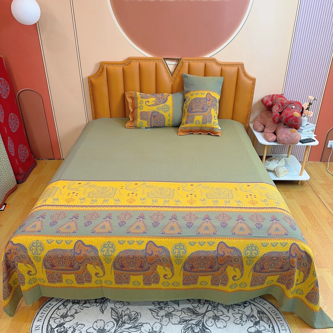 【招财象三件套】高端纯棉双层纱舒适柔软床单2.4*2.5M枕套48*74cm