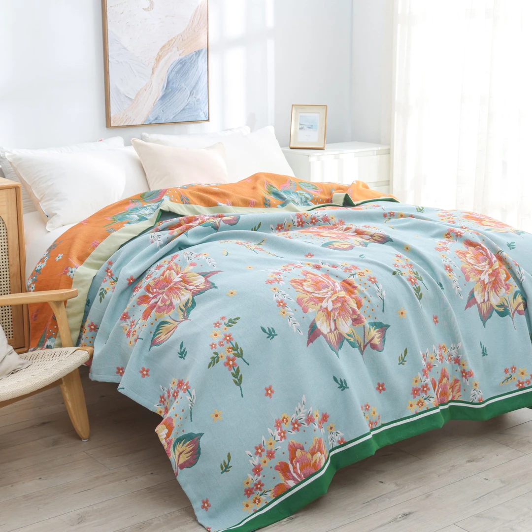 【芙洛拉蓝】2.3*2.5M纯棉A类舒适柔软亲肤可机洗四季通用双面床盖