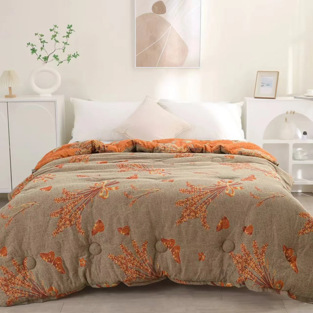 单人【麦香】1.5*2.0M高端A类纯棉双层纱柔软亲肤保暖可机洗四季被