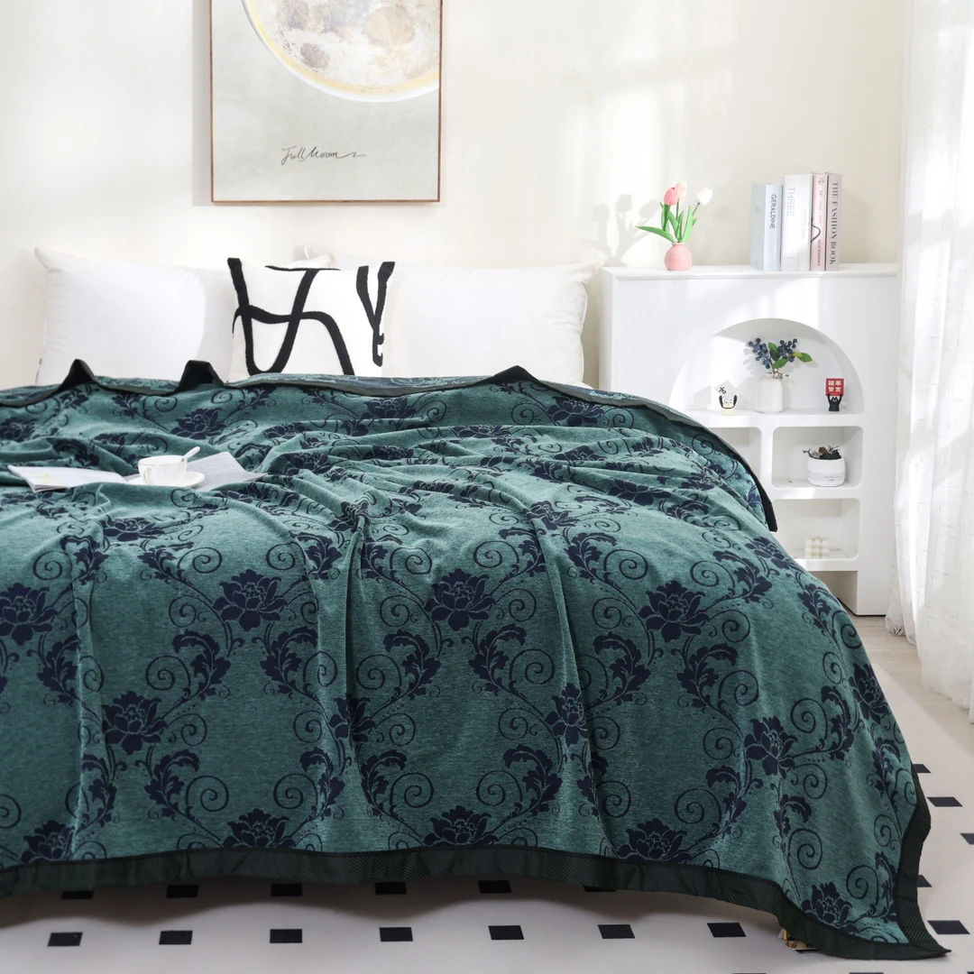 【蓝沁芬芳绿】2.3*2.5M云锦漳绒高端A类柔软亲肤舒适透气机洗床盖