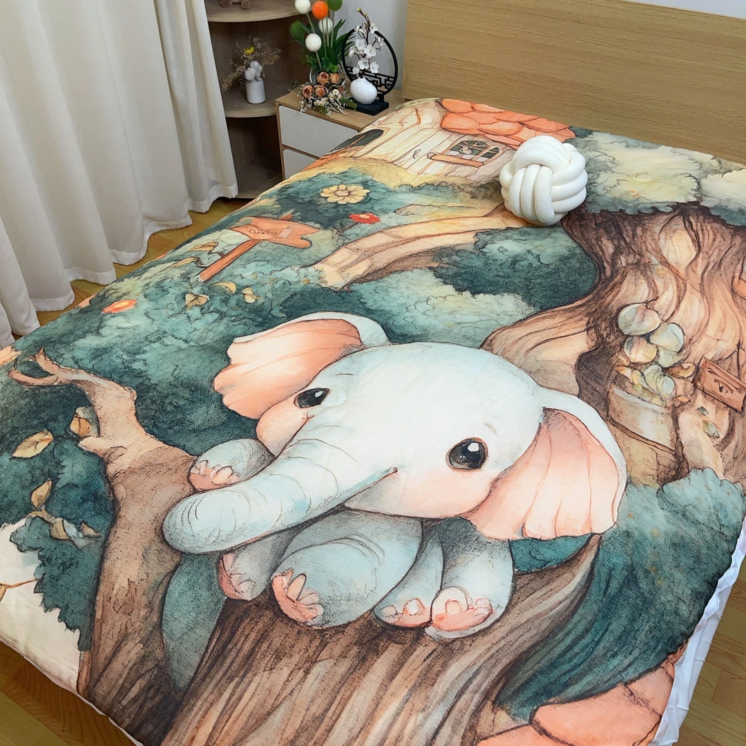 单人【小象宝宝】1.5*2.0M高端云锦棉双层纱柔软亲肤保暖机洗秋冬被