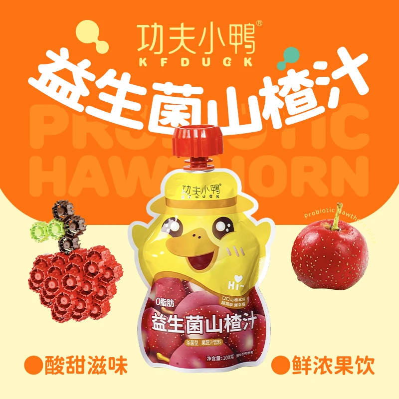 功夫小鸭盖子可玩益生菌山楂果汁袋装儿童零食果饮酸甜开胃饮料