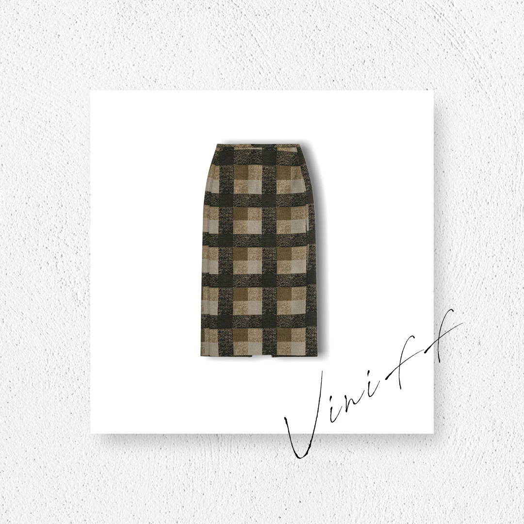 ViniFF ｜ 秋冬新品格子后开叉大地色系半身裙D40754