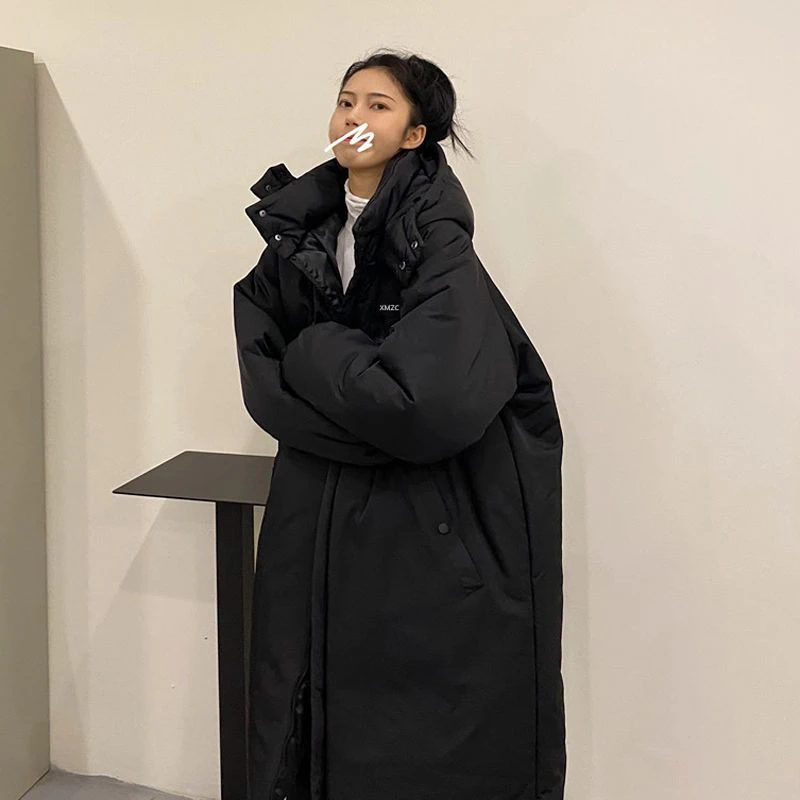 棉服女冬中长款韩版学生棉衣加厚派克面包服宽松过膝棉袄外套