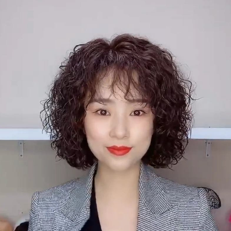 【精致女神】微卷齐刘海头顶仿真头皮补发片玉米烫羊毛卷发片假发
