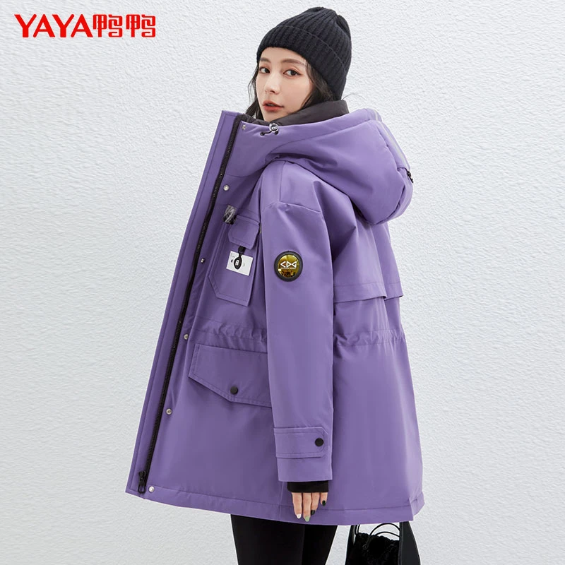 鸭鸭冬季工装加厚白鹅绒时尚派克服情侣羽绒服加绒中长款保暖休闲