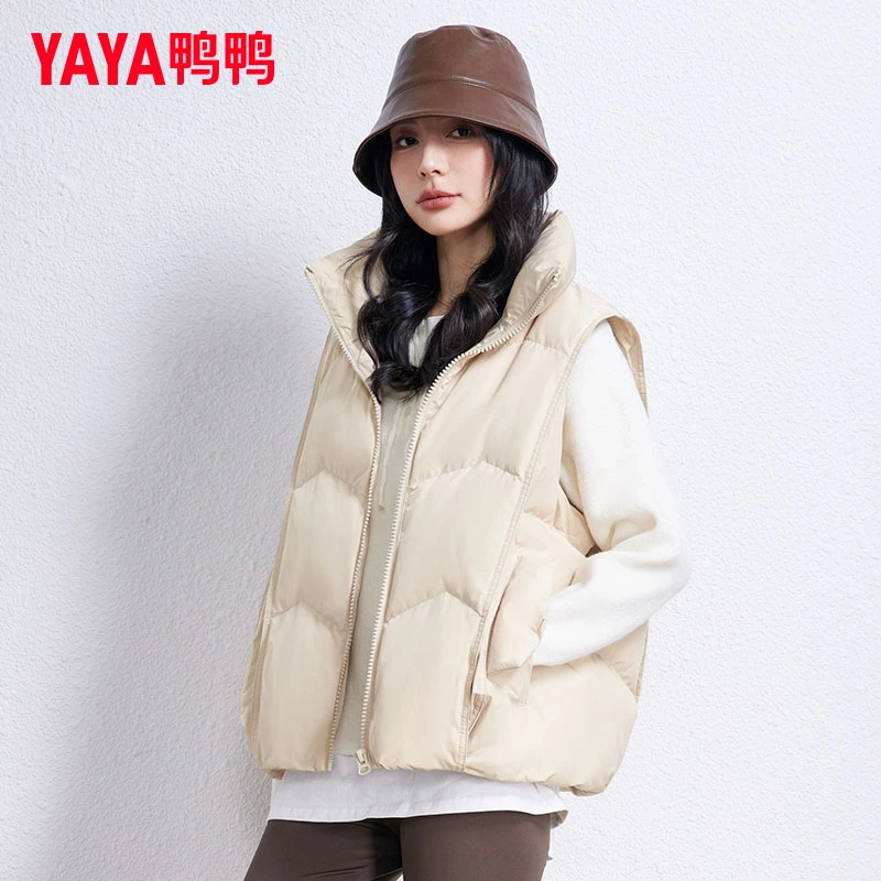 鸭鸭新款羽绒马甲女立领短款宽松版型时尚休闲百搭无袖简约马夹