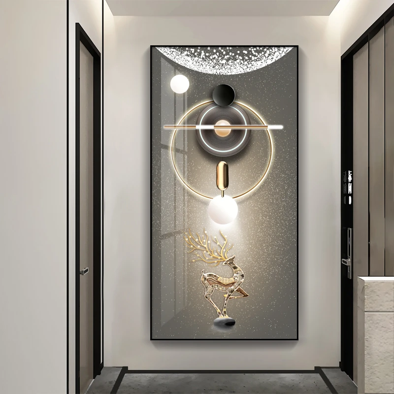 玄关装饰画现代简约入户客厅走廊壁画轻奢风过道竖版进门高端挂画