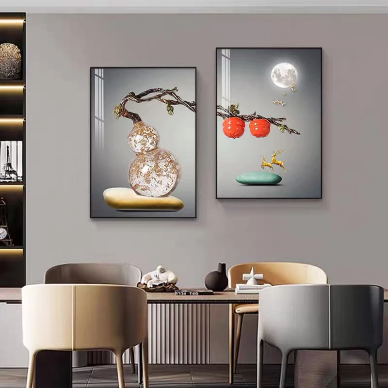 事事如意现代简约餐厅装饰画轻奢饭厅挂画客厅餐桌壁画歺厅两联画