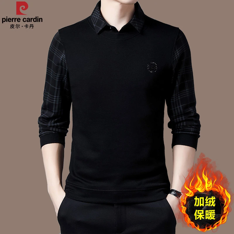 【国际大牌皮尔卡丹】男士高档polo上衣假两件休闲商务卫衣冬季男款