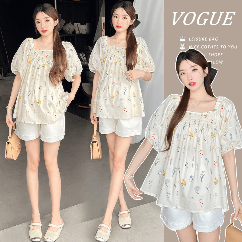 2024年新款夏季清新减龄碎花潮妈娃娃衫上衣网红显瘦洋气时尚法式