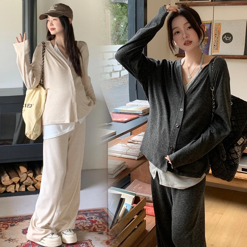 2024春秋孕妇大码显瘦长袖宽松三件套秋日通勤套组上衣+裤子套装