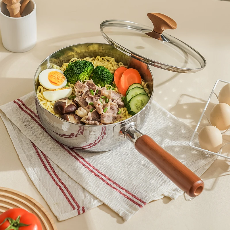 20cm316L木柄雪平锅加厚五层钢木柄汤锅家用奶锅炉具通用