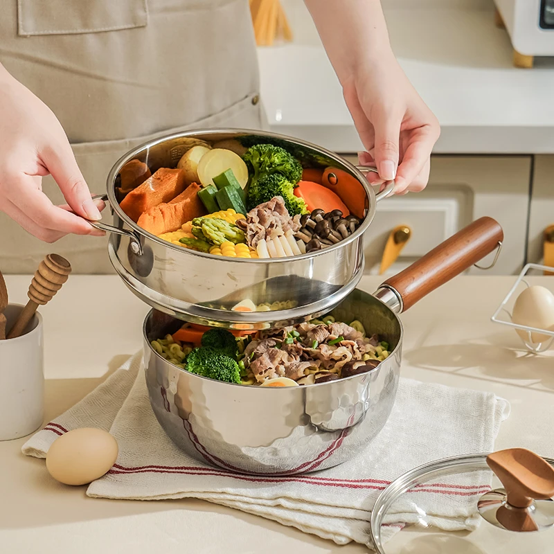 易铂316L雪平锅20cm巨厚五层钢木柄汤锅家用食品级奶锅炉灶通用