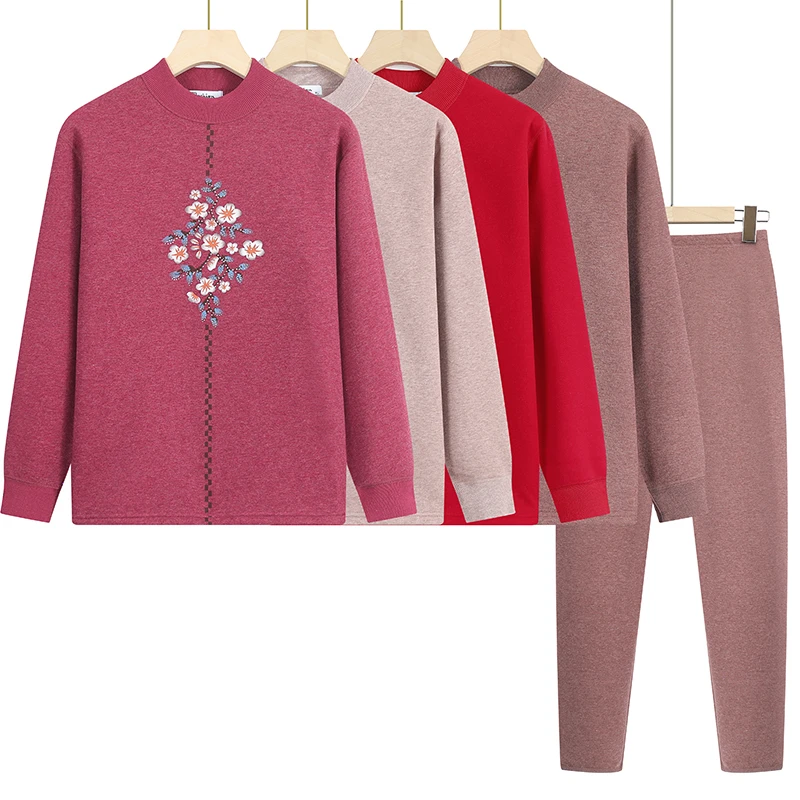 中老年人妈妈加绒加厚保暖衣内衣套装老人秋冬季新款女士秋衣秋裤