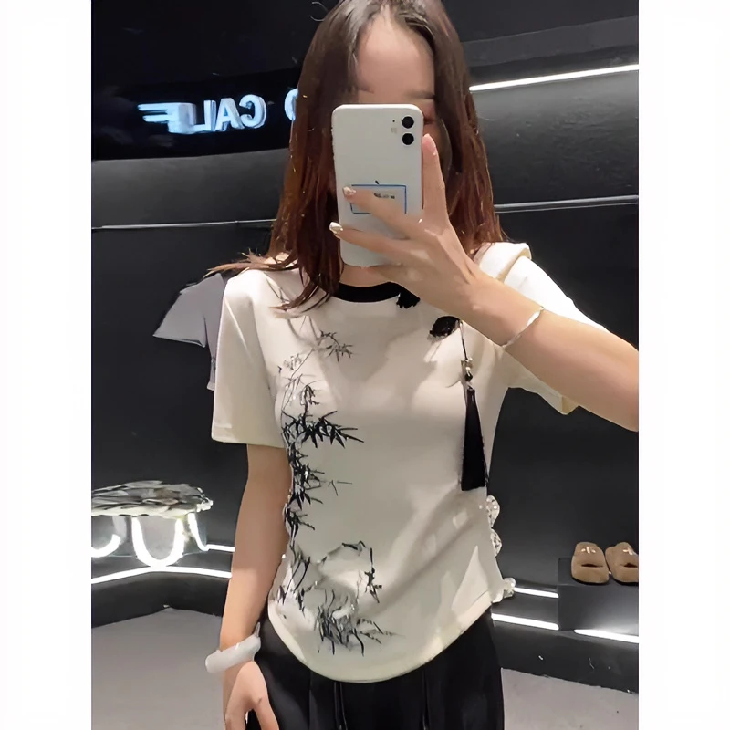 新中式纯棉盘扣短袖t恤女新款夏季设计感显瘦百搭独特上衣超好看
