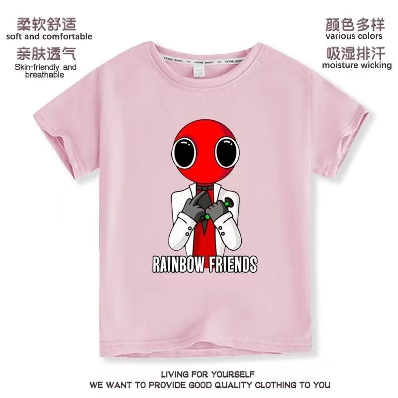 纯棉韩版卡通薄款半袖透气新款新款怪物服装男孩彩虹衣服速干T恤